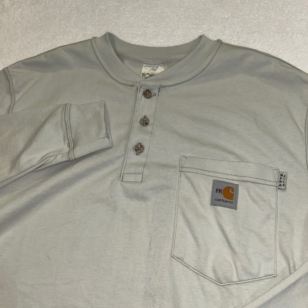 Carhartt FR Henley Shirt Fire Resistant Men Small NFPA 2112 Gray Long Sleeve Y2K